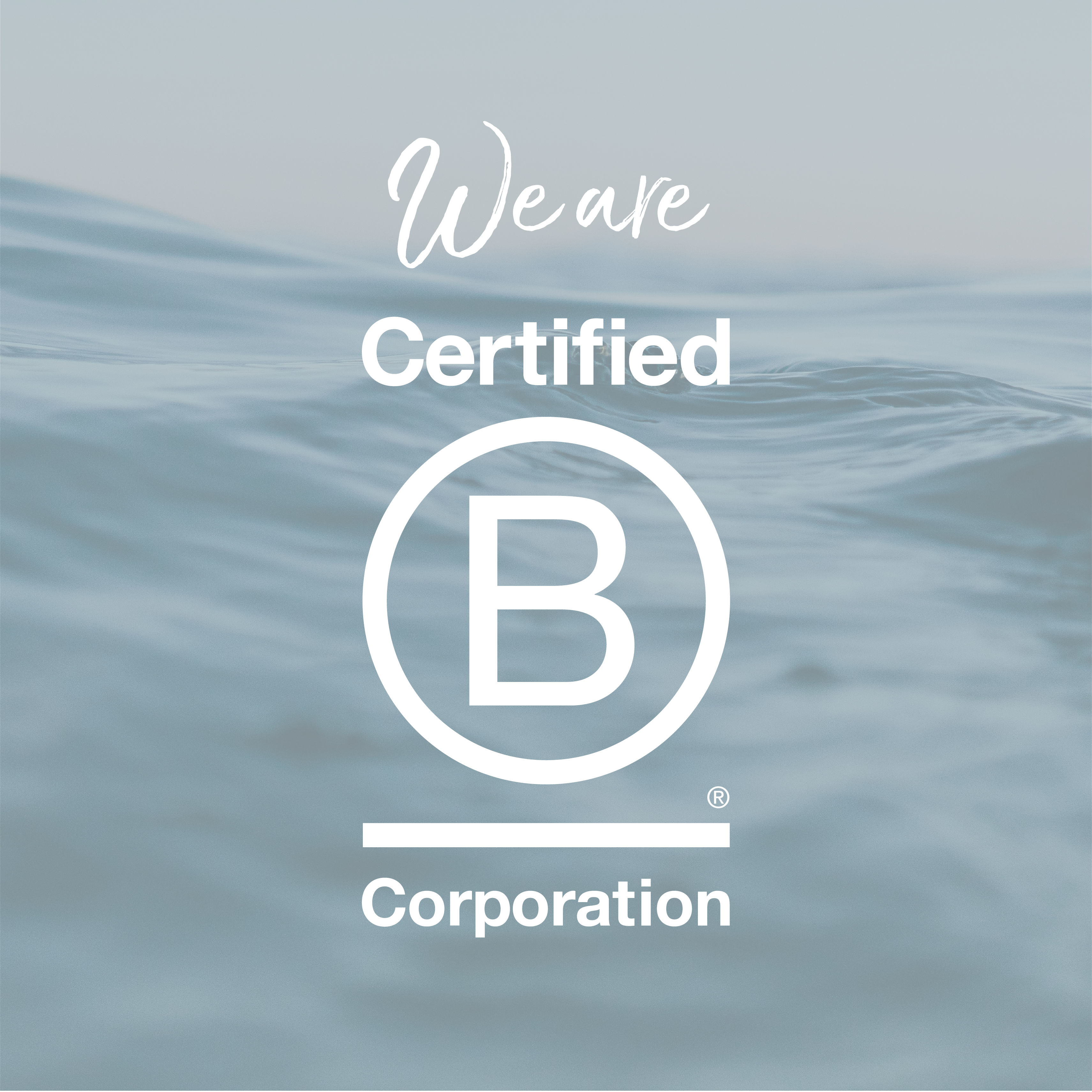 Ocean background with CaliWoods bCorp logo