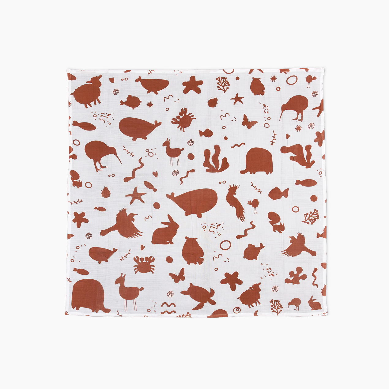 Organic Muslin Wrap - Animals In Rust
