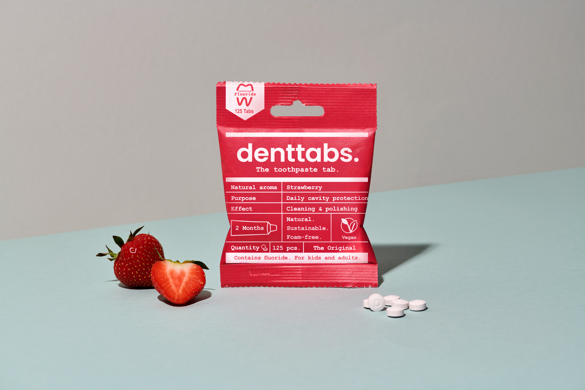 Denttabs Toothpaste Tablets - Strawberry - 2 Months - Fluoride Strawberry