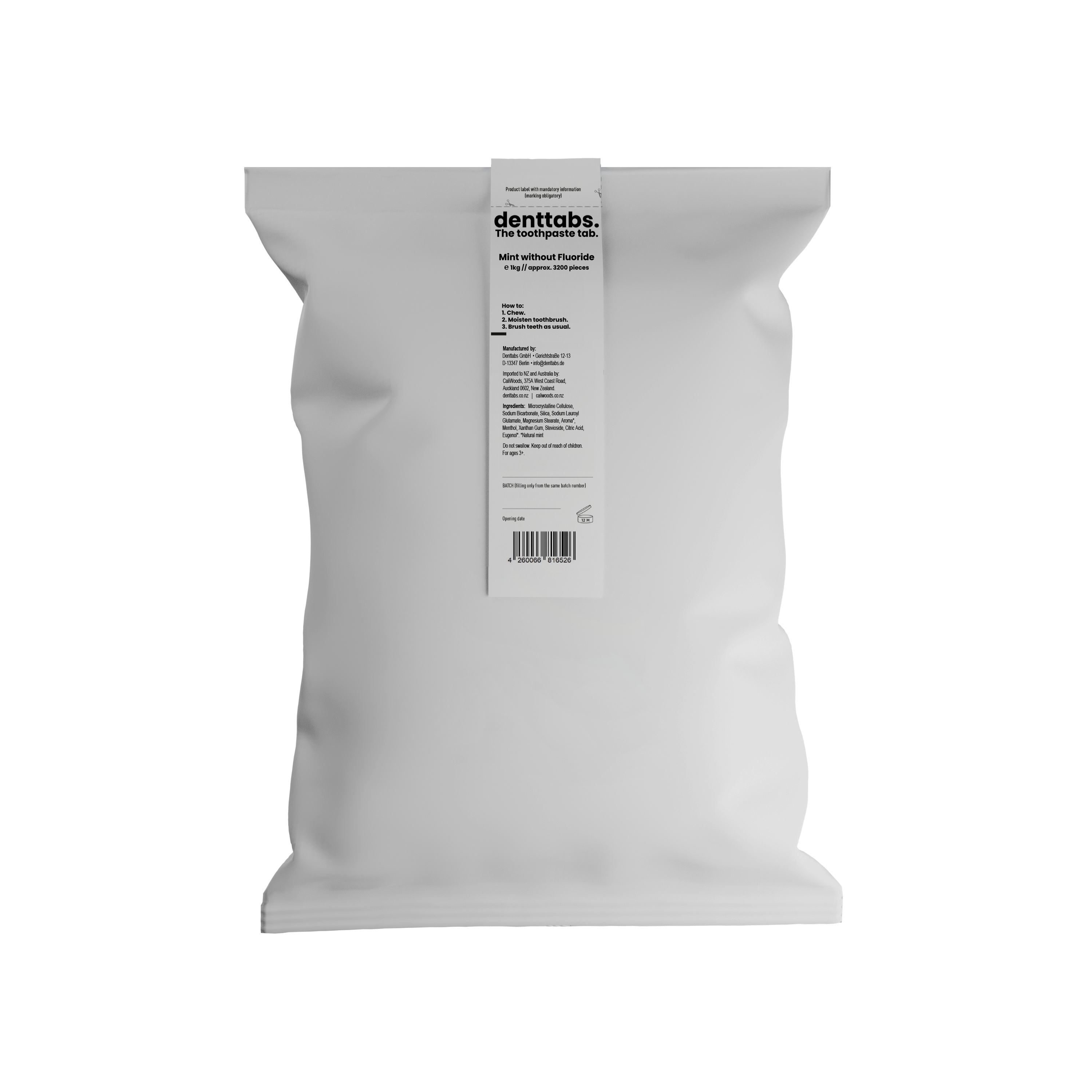 Denttabs Toothpaste Tablets - Mint - 1kg Bulk Pack  - Fluoride Free Mint