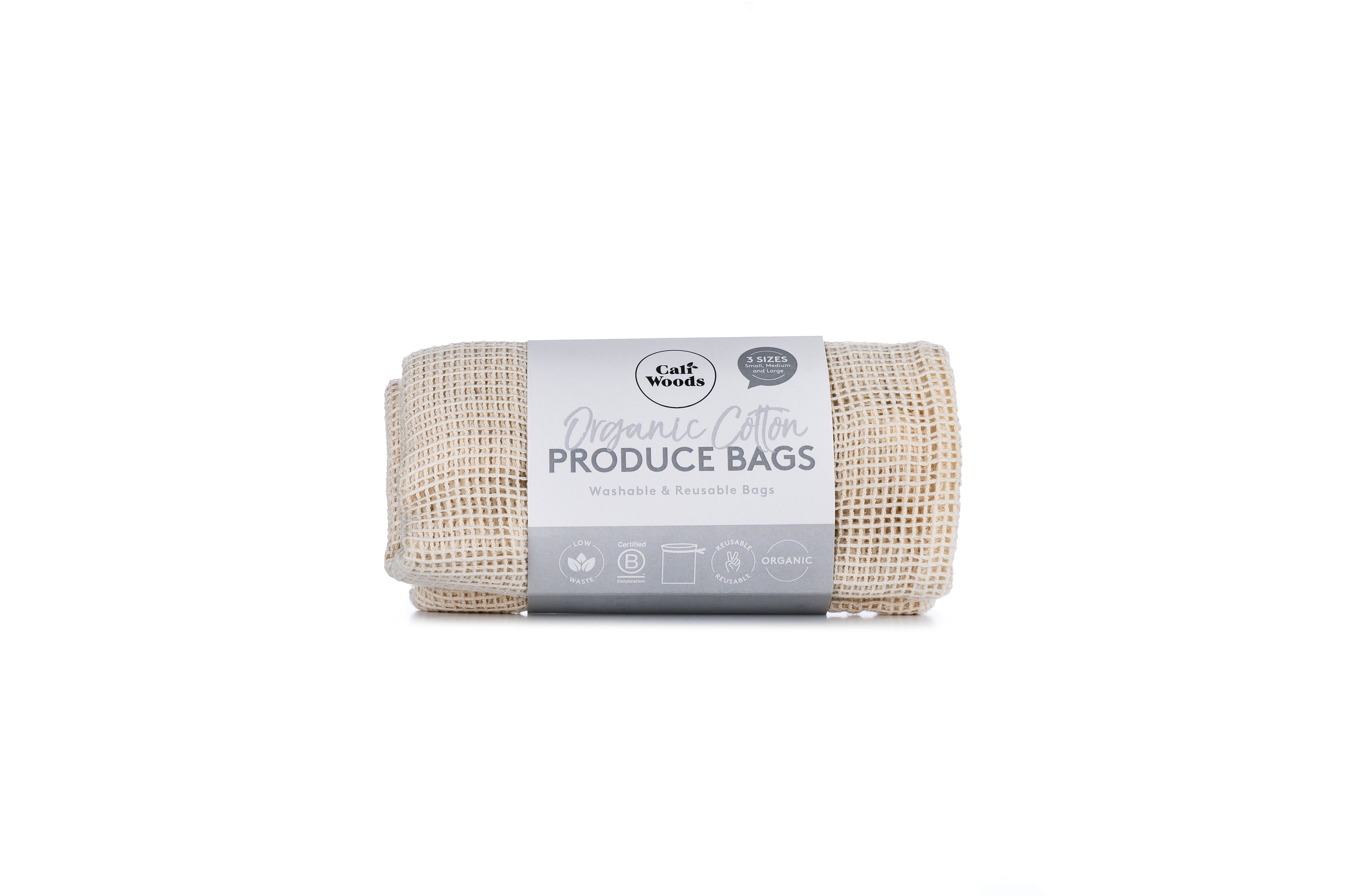 Organic Produce bags pack on white background