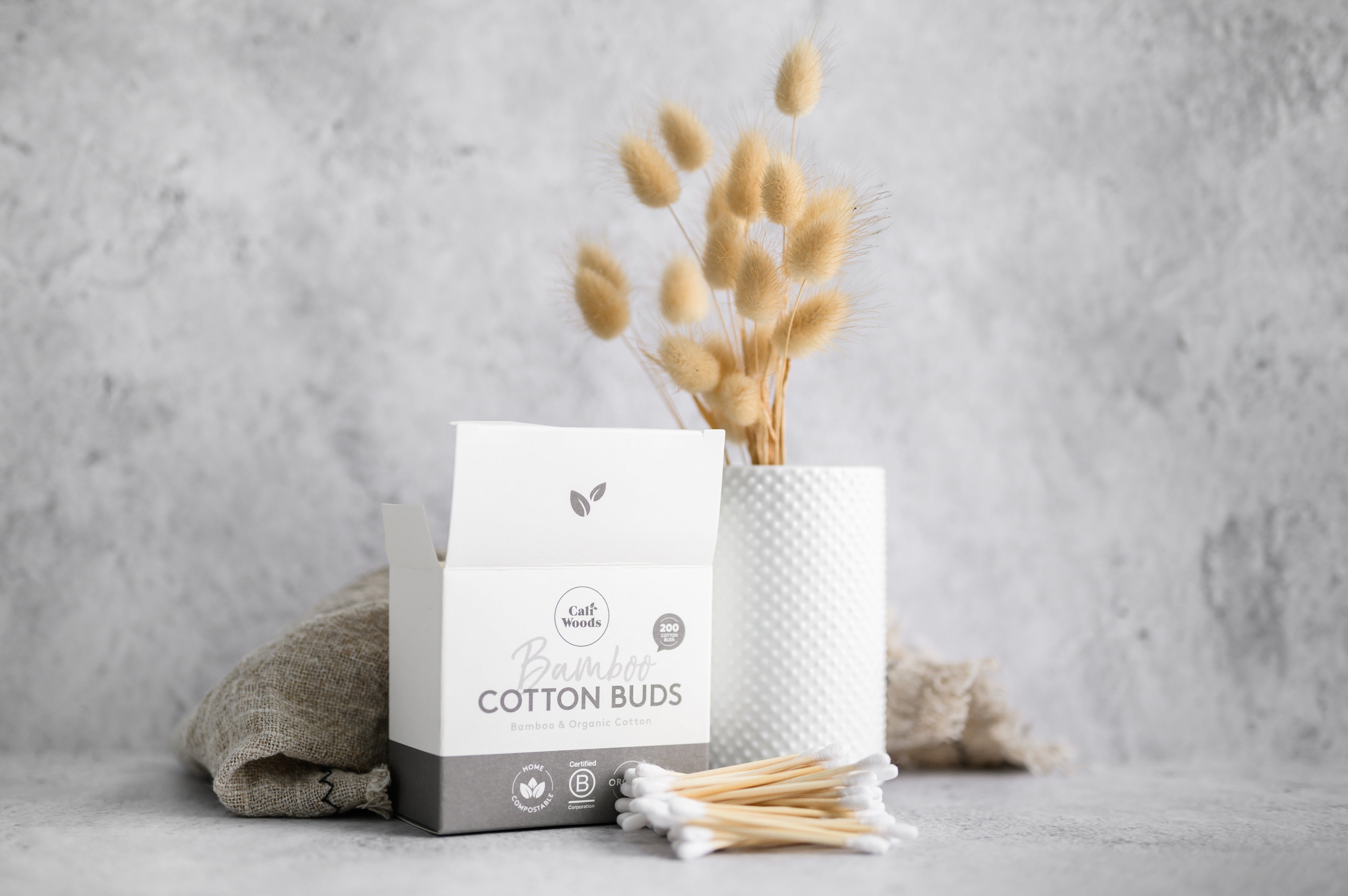 Bamboo Cotton Buds in aesthetic bathroom decor