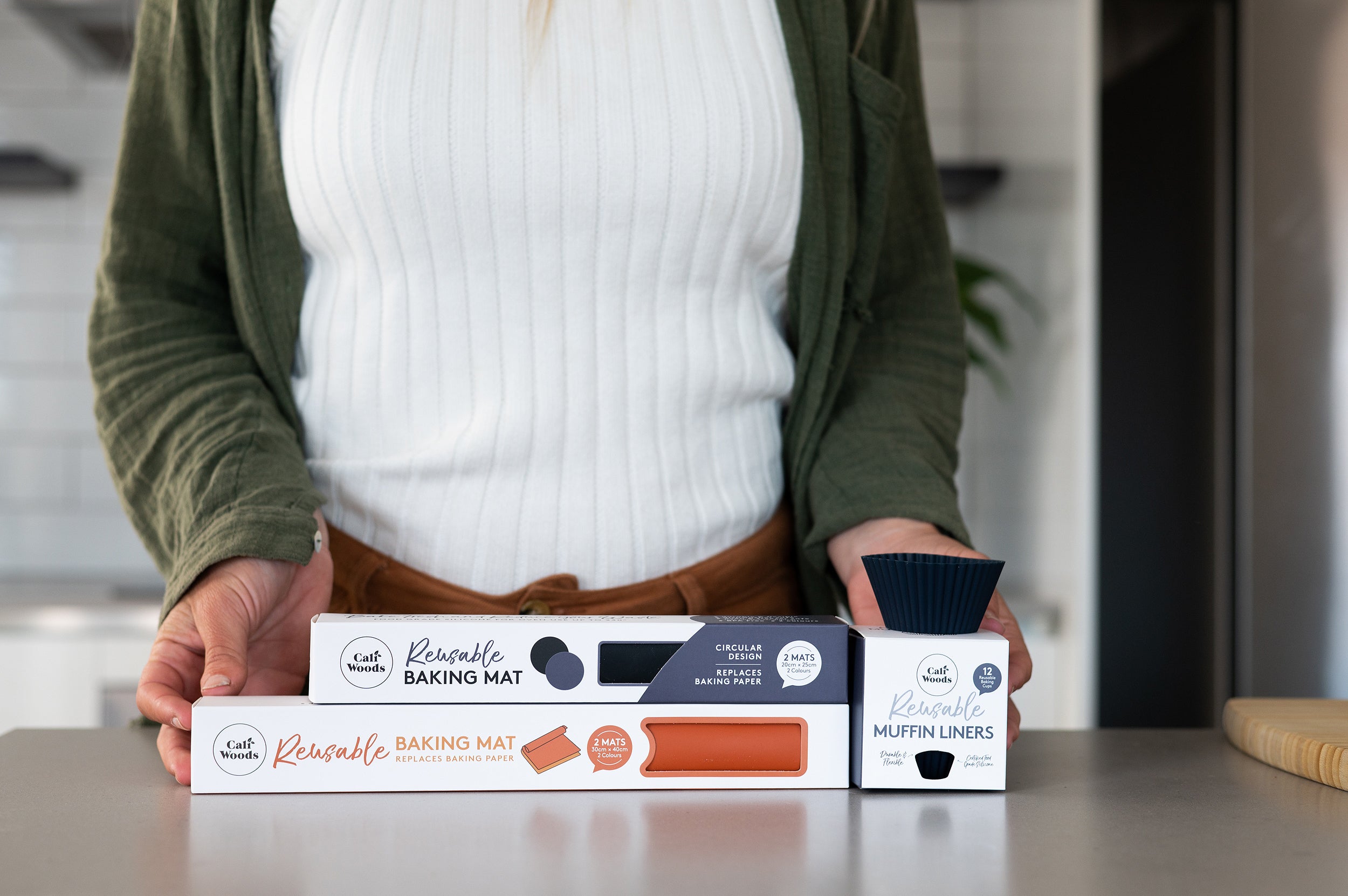 Silicone Baking Kit with person standing behind